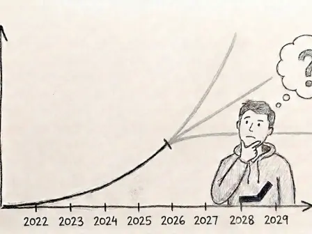 Hand-drawn chart showing uncertain AI capabilities.