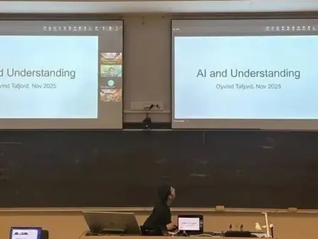 Øyvind Tafjord delivering his 'AI and Understanding' talk at ReLU, November 2025
